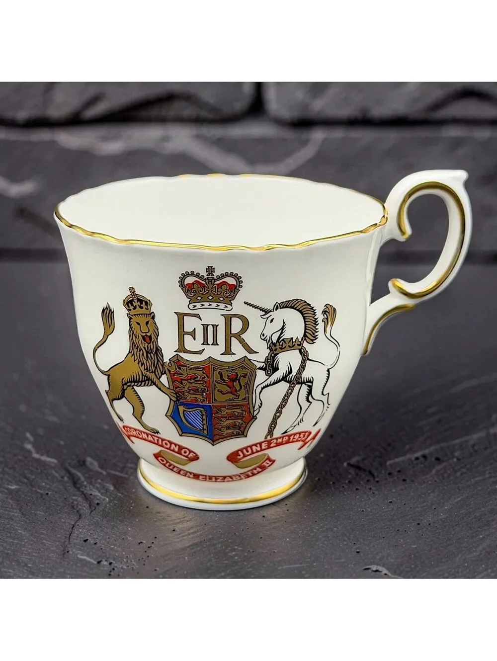 Vtg Crown Staffordshire Queen Elizabeth II Coronation 1953 Cup Saucer Bone China